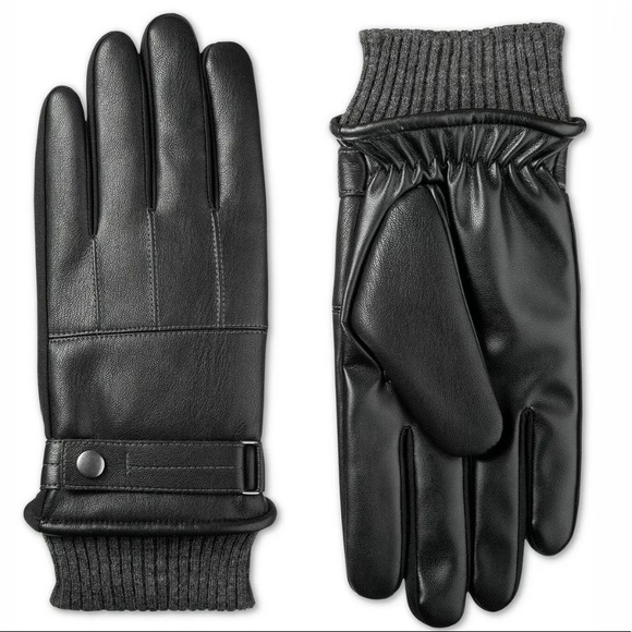isotoner Other - Isotoner Men's Gloves Black Faux Leather Knit